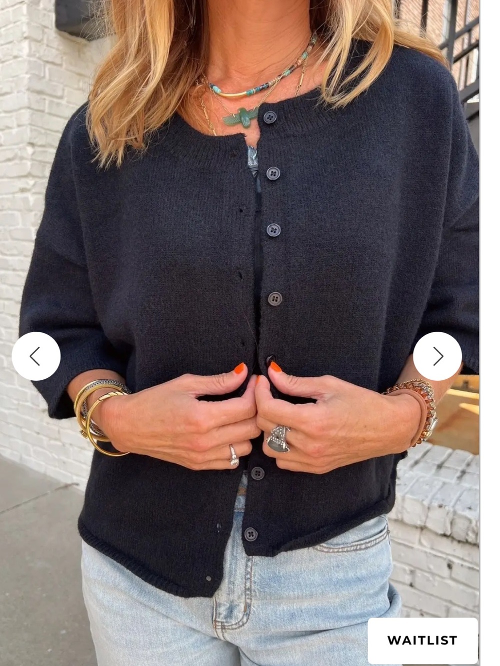 entro Black Short-Sleeve Button-Front Crewneck Sweater